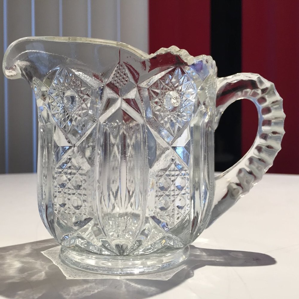Vintage Clear Crystal Cut Glass Syrup/Creamer Pitcher 50s 60s